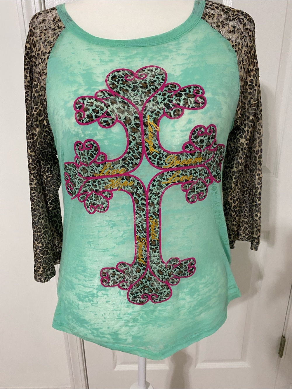 Southern Grace Mint Green Burnout Top With Cross And Inspirational Words Design